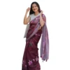Generic Women's Linen Printed Saree With Unstitched Blouse 5.5Mtr (Brown)