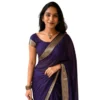 Generic Women's Vichitra Silk Printed Saree With Unstitched Blouse 5.5Mtr (Purple)