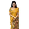 Generic Women's Linen Printed Saree With Unstitched Blouse 5.5Mtr (Mustard)