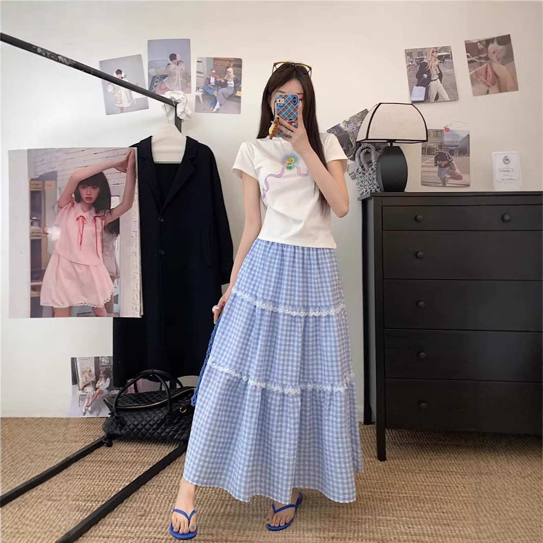 Fresh And Sweet Blue Plaid Cake Skirt - Image 5
